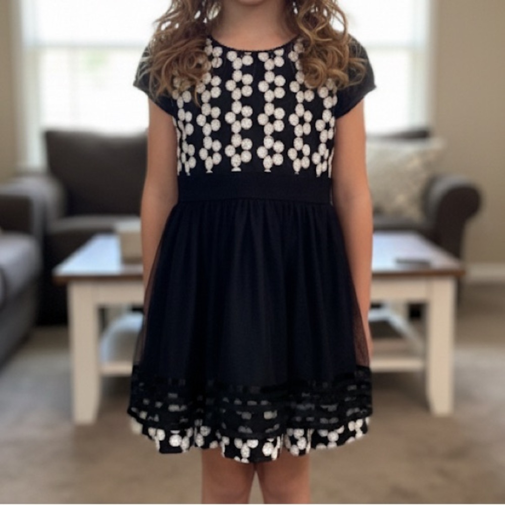 Lipstik girls sequin sheer mesh floral black and white short sleeve dress
